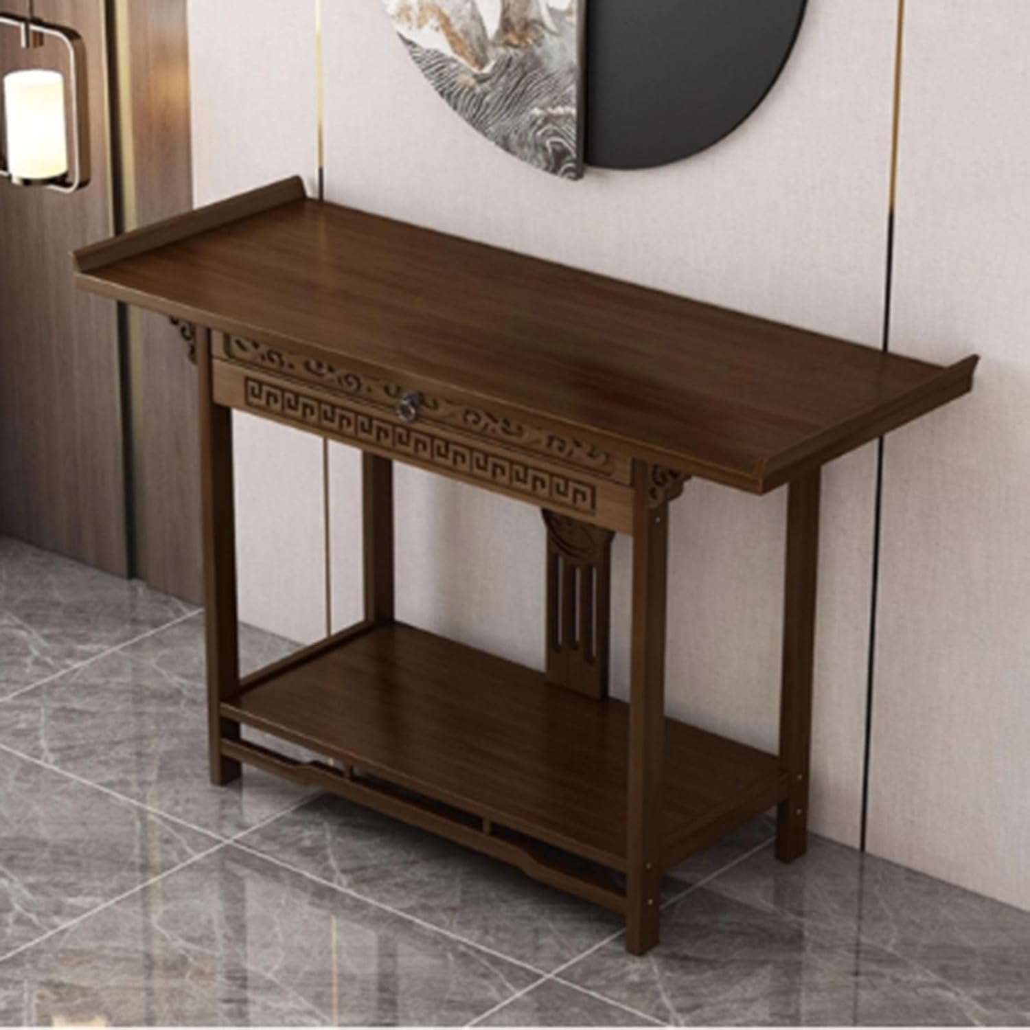 Solid Wood Meditation Table with Storage, Standing Prayer Table, Personal Buddhist Altar and Offering Cabinet