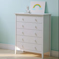 Alaterre Furniture Simplicity Wood 5-Drawer Chest, Kids Bedroom Dresser, Anti-Tip Safety, Metal Glides, Wooden Knobs, Brazilian Pine and Veneers, White