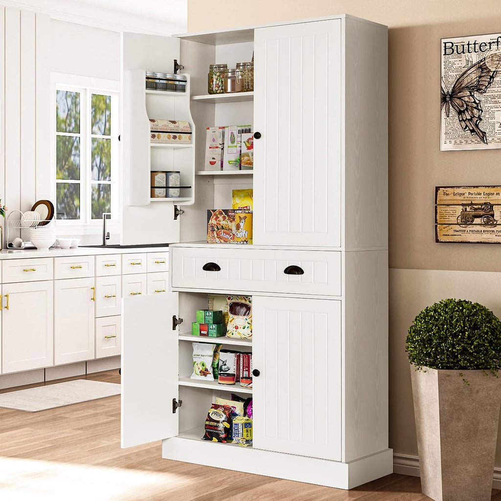 72" Pantry Cabinet, Tall Kitchen Pantry Cabinet with Adjustable Shelves & 6 Door Shelves, Kitchen Storage Cabinets with Drawer, 2 Cabinets, Cupboard for Living, Dining Room, Bathroom, White