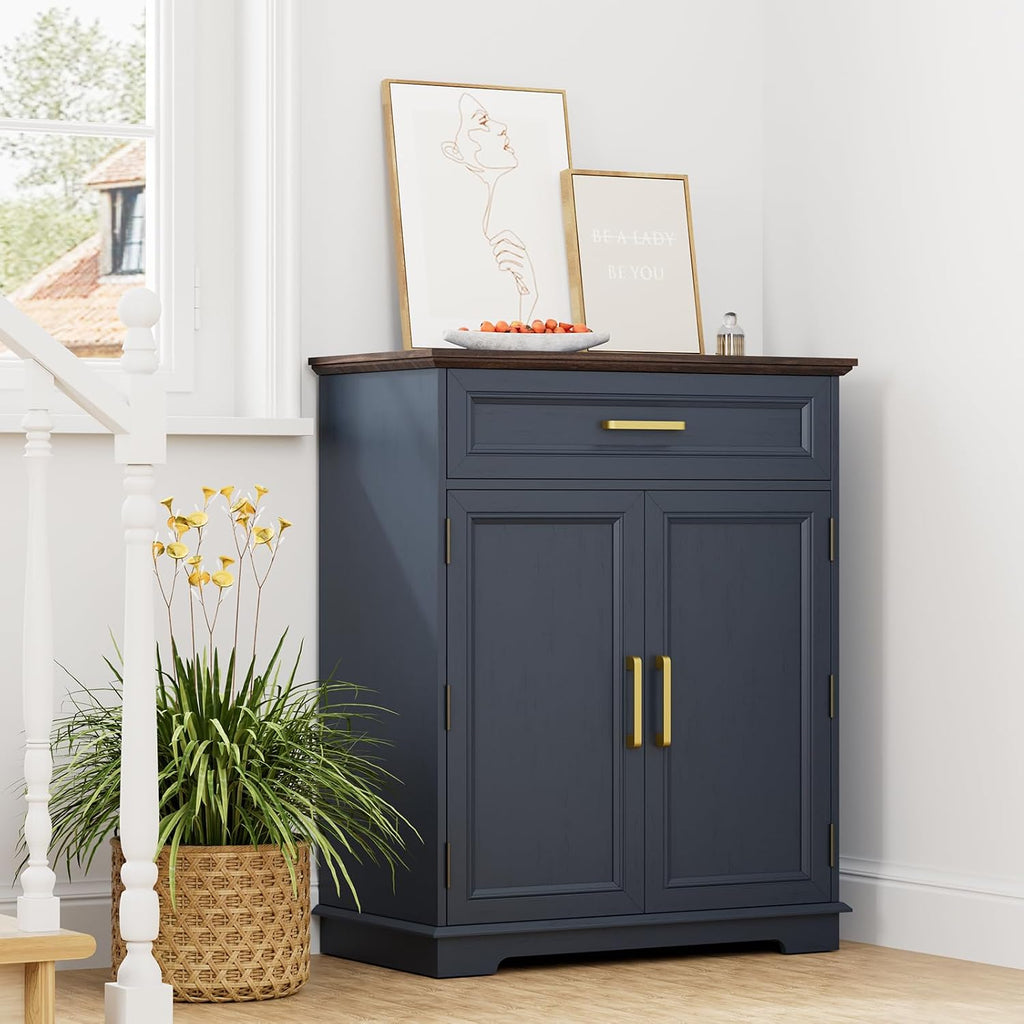 REDAYFUR Kitchen Storage Cabinet with Drawer, Buffet Cabinet with Storable Door, Modern Floor Sideboard, Blue Freestanding for Kitchen