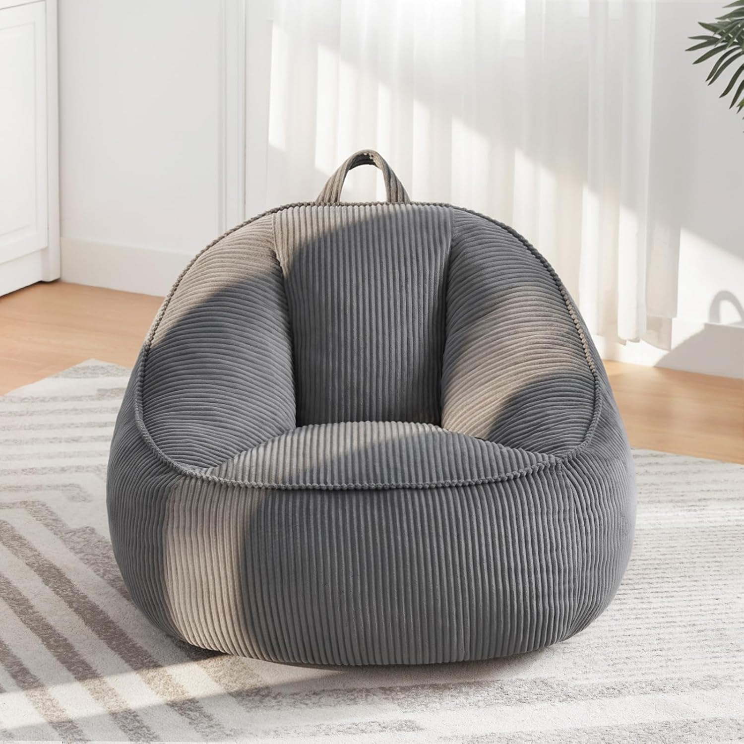 HUGHEAVEN Bean Bag Chair for Kids, Small Kids Bean Bag Chair, Cozy Reading Chair & Stuffed Floor Sofa, Soft Bean Bag Seat for Boys and Girls, Floor Chair for Gaming, Reading, Lounging & TV, Grey
