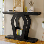 FUSUNBAO 47.3" Console Table,Openwork Bracket Sofa Table, Wood Narrow Entryway Table for Hallway, Behind The Couch, Living Room, Foyer, Easy Assembly (Black Marble Texture)