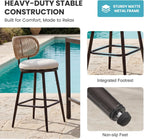 Outdoor Swivel Counter Bar Stools Set of 4, 360° Woven Rope Bar Chairs with Cushioned Seat & Metal Frame, Modern Farmhouse Counter Stools for Patio & Bar Area, Beige