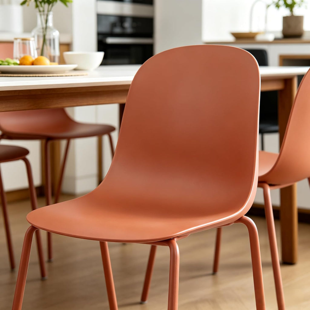Dining Chairs Set of 4, Plastic Stackable Kitchen Chairs, Modern Indoor/Outdoor Chair with Metal Legs for Dining Room, Kitechen, Cafes, Restaurants (Terracotta)