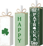 MiniInflat 3 Pcs St. Patrick's Day Table Decor Irish Tiered Tray Decor Green and White Clover Block Sign Rustic Farmhouse Wooden Tabletop Centerpieces for Home Office Kitchen Shelf Decorations