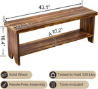 43" Solid Wood Farmhouse Bench, Entryway Bench with Storage Shelf, Vintage Long Rustic Indoor Bench for Bedroom, Entryway, Hallway, Dining