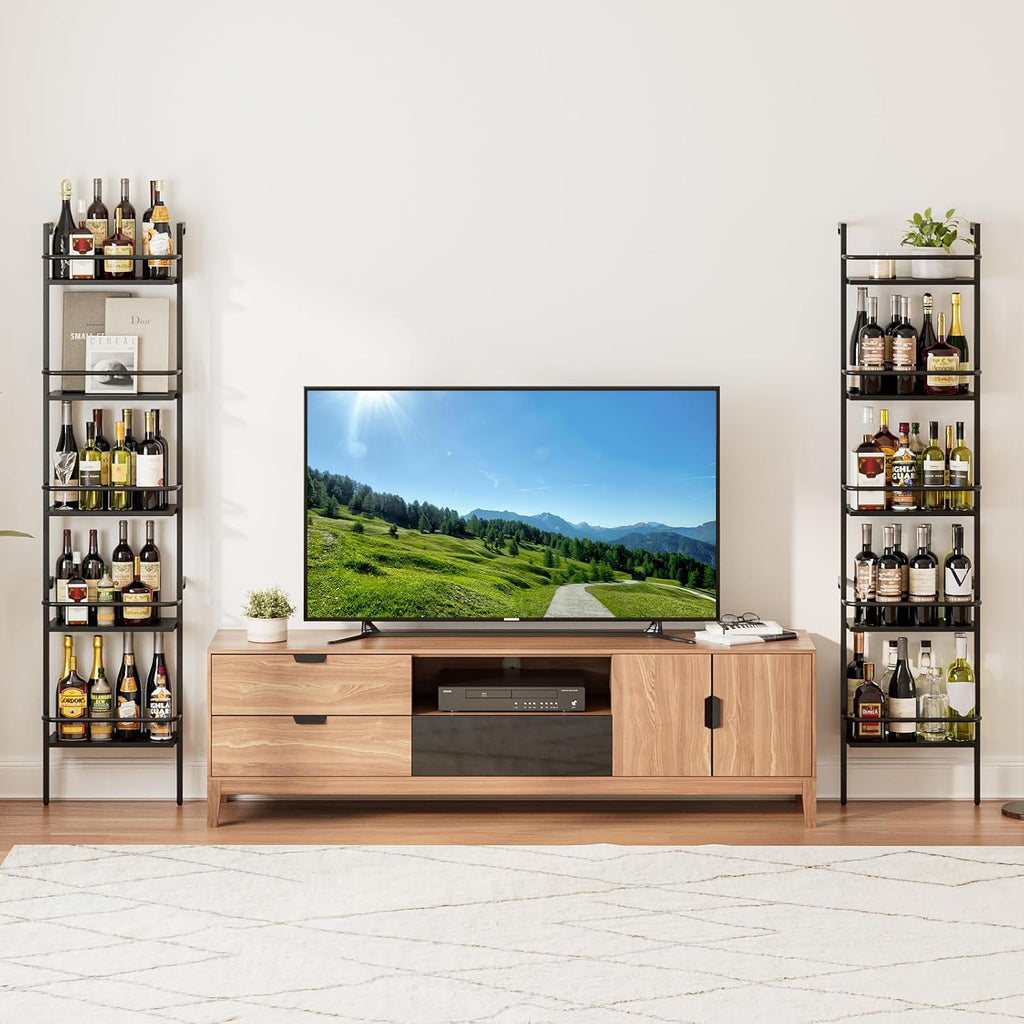 5-Tier Wine Rack Wall Mounted, Wine Racks Freestanding Floor with Fences, 50 Bottles Wine Bottle Holder Liquor Cabinet Bar Shelves for Home, Kitchen, Dining Room (Black)