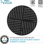 PHI VILLA Patio Round Table w/Umbrella Hole, Metal Table for 4, Black | 42" wrought iron dining table. Slatted top design, weather resistant. Perfect for outdoor deck, porch, backyard.