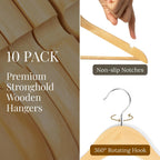 Wooden Hangers 20 Pack – Heavy Duty Wood Coat Hangers with Non-Slip Pant Bar & 360° Swivel Hook, Smooth Finish Clothes Hangers for Closet, Shirts, Suits, Jackets, Dresses & Pants – Natural Wood