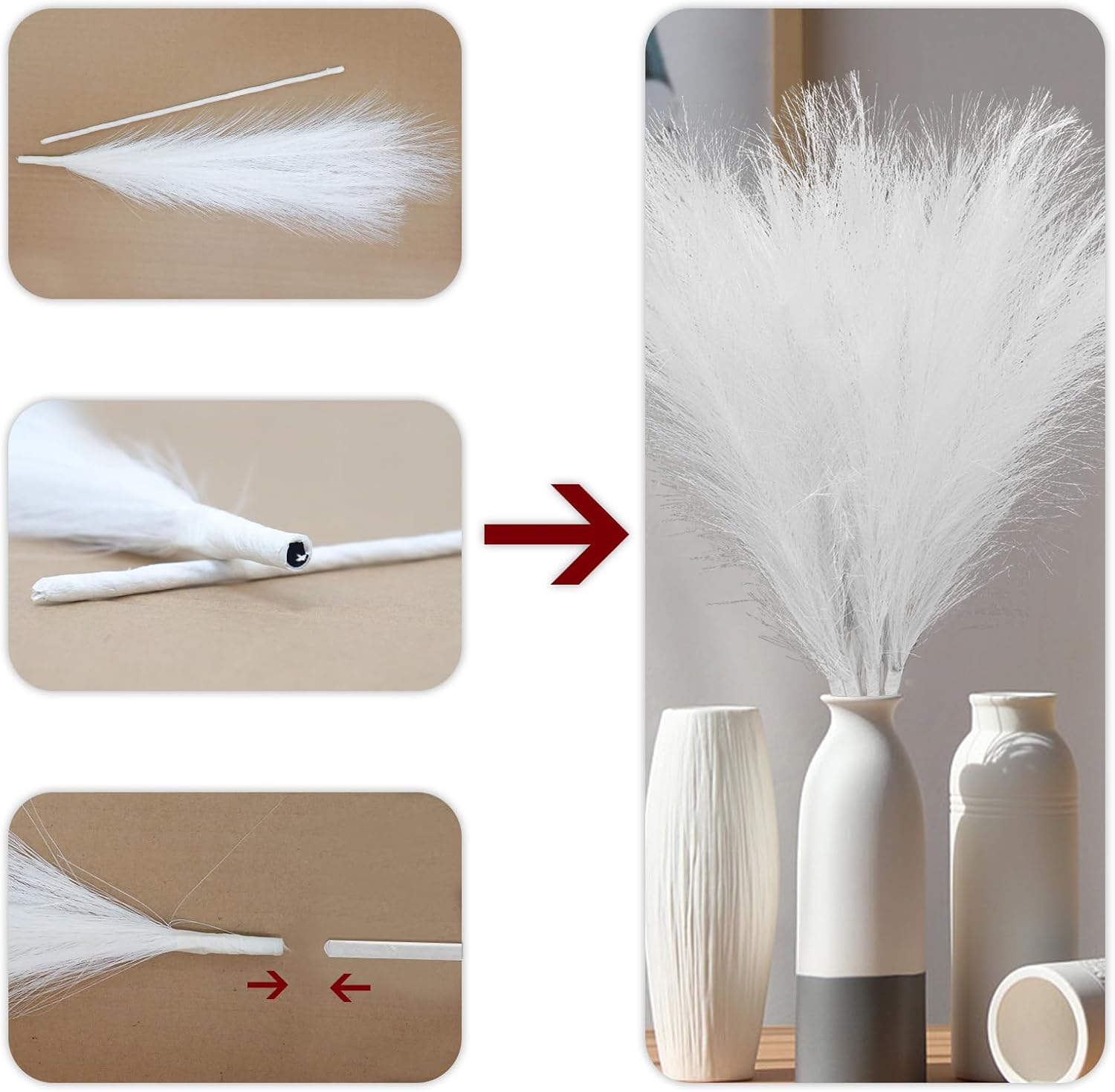 MAKHOT White Pampas Grass Decor Fluffy, Faux Pampass White Small Fake Pampas 30"-5 Pcs Pampass Grass Floral WhiteFlowers Filler for Floor Vases, WhitePampas for Home Vase Decor