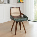 Set of 1 Swivel Rattan Dining Chair - Mid Century Modern Dining Chair with Bentwood Frame, Ergonomic Cane Back, Curved Arms, Faux Leather Swivel Chair for Kitchen/Restaurant (Walnut Green, Set of 1)