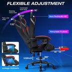 RGB Gaming Chair with Massage and LED Lights Ergonomic Computer Chair with Footrest High Back Video Game Chair with Adjustable Lumbar Support Linkage Armrest Red and Black