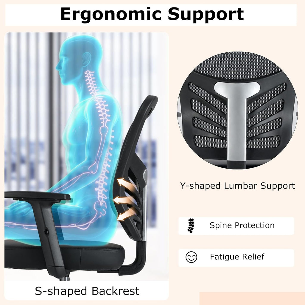Giantex Drafting Chair, Tall Office Chair with Adjustable Armrests & Footrest Ring, Ergonomic Computer Standing Desk Chair with Lumbar Support for Counter Height Desk, Home Office