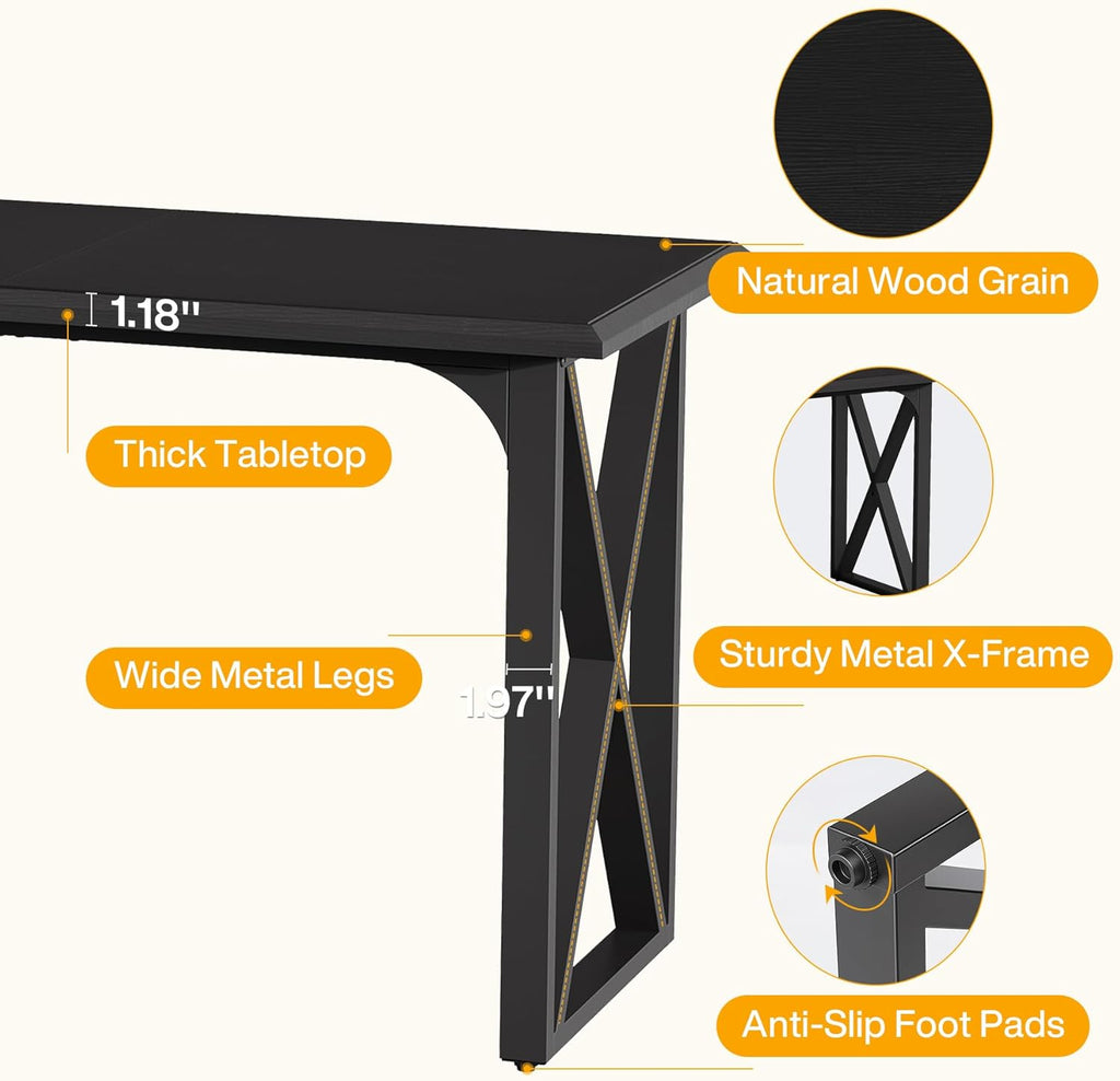 Tribesigns 55-Inch Bar Table, Industrial Counter Height Table with Sturdy Metal X-Frame Legs, Rectangular High Top Pub Table for Small Spaces, Dining Room, Kitchen, Home Bar (Black)