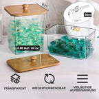 FUSHITON Laundry Pods Storage Container, 3+1 Clear Storage Bins with Bamboo Lids for Detergent Pods, Scent Beads & Dryer Sheets, Includes 16 Labels and 3 Measuring Scoops