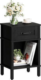Black Nightstand with Drawers,Small Night Stand,Black Bedside Table | Morden Nightstand,Black Wood Nightstand,Bedside Table with Drawers,Farmhouse End Table,Black Side Tables Bedroom LET512B