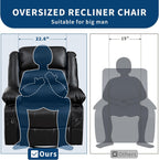 Rocking Recliner Chair for Adults Wide 360° Swivel Rocker Recliner with Cup Holder Nursery Glider with Upholstered Deep Seat PU Leather Comfy Single Sofa for Living Room Black
