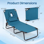 Giantex Folding Beach Tanning Chair, Adjustable Face Down Patio Lounge Chair w/ 4-Position Backrest, Face Hole & Removable Pillow, Portable Sunbathing Chair for Poolside Yard Lawn (2,Steel Blue)