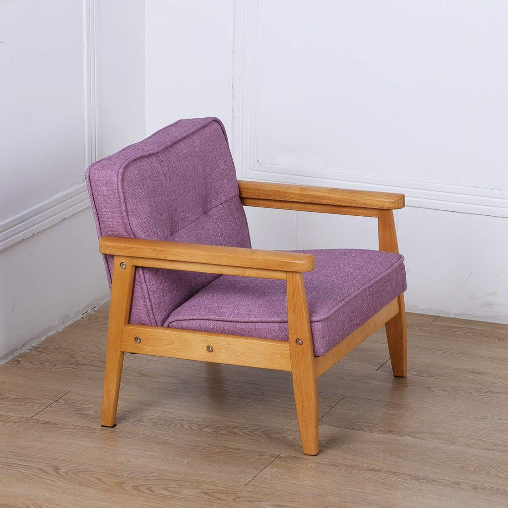 BabyLand Toddler Chair,Single Kid Sofa Chair with Solid Wood Structure and Linen Fabric for Kid Gift (Light Purple)