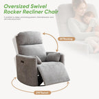 Oversized Power Recliner with Massage and Heat, Swivel Rocker Recliner with Adjustable Headrest, Glider Recliner Nursery Chair with 2 Pillows, rocking nursery recliner for Living Room,Light Grey