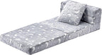 VEVOR 3-in-1 Kids Sofa, Foldable Toddler Soft Couch, Glow in The Dark Kids Couch Fold Out with 28D Sponge & Flannel Fabric, Convertible Toddler Chair to Lounger for Reading, Playing, Gaming, M, Gray