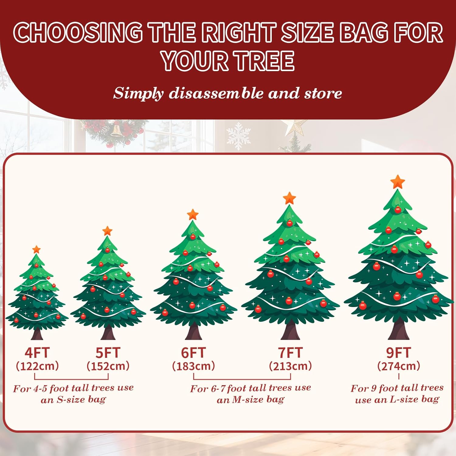 3FT/4FT/4.5 FT Christmas Tree Storage Bag, Heavy Duty Christmas Tree Bag with Reinforced Handles and Dual Zippers Wide Opening, Large Capacity fits for Artificial Christmas Tree, Red