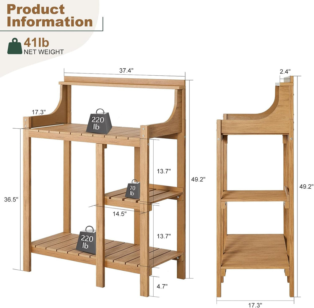 LMP Potting Bench, HDPS Potting Bench Table, 37.5’’x17.5x50' (LxWxH) All Weather Potting Table Work Station for Outside Gardening, Like Teak Wood