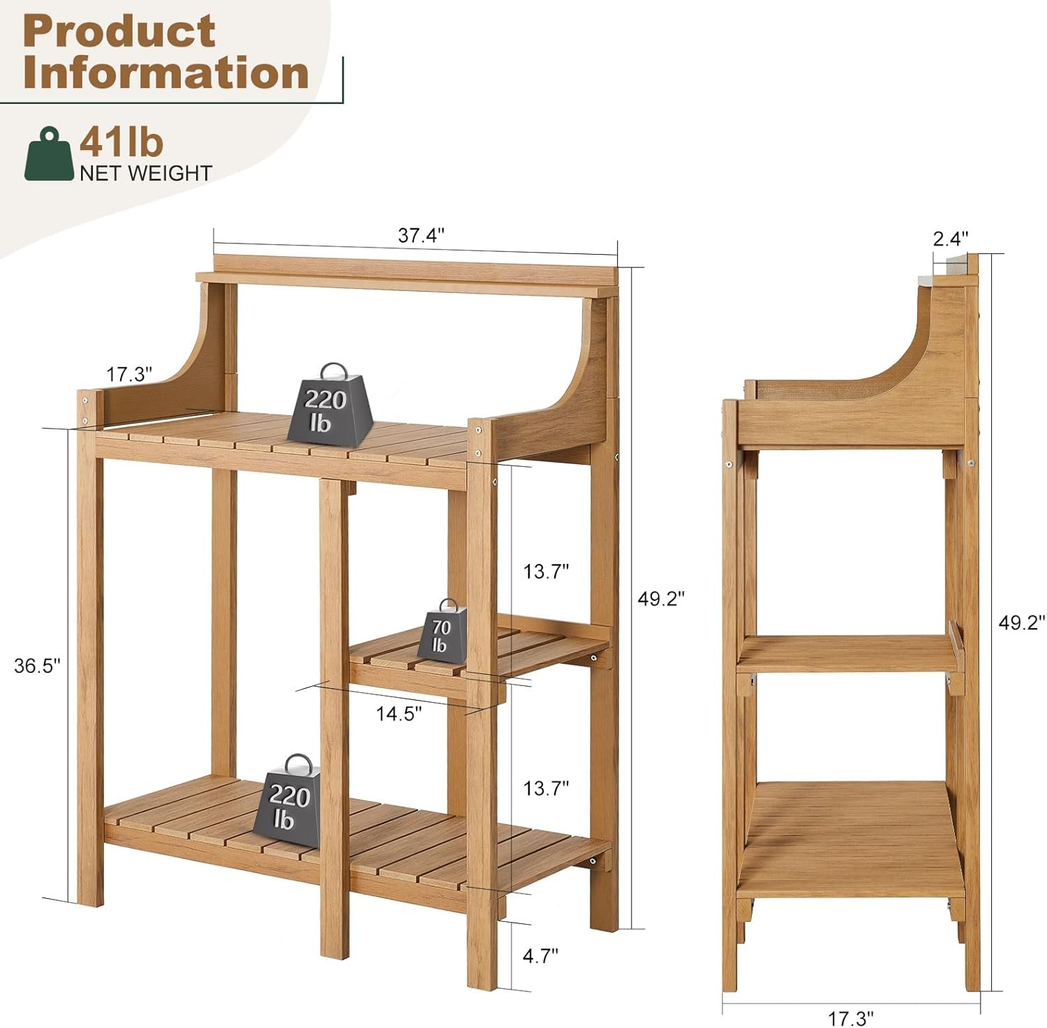 LMP Potting Bench, HDPS Potting Bench Table, 37.5’’x17.5x50' (LxWxH) All Weather Potting Table Work Station for Outside Gardening, Like Teak Wood