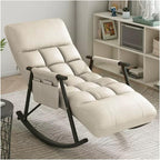 Modern Indoor Rocking Chair - Comfy Upholstered Rocker with 5 Reclining Positions, High Back Support & Side Pocket - Stylish Cream White Accent for Living Room & Nursery