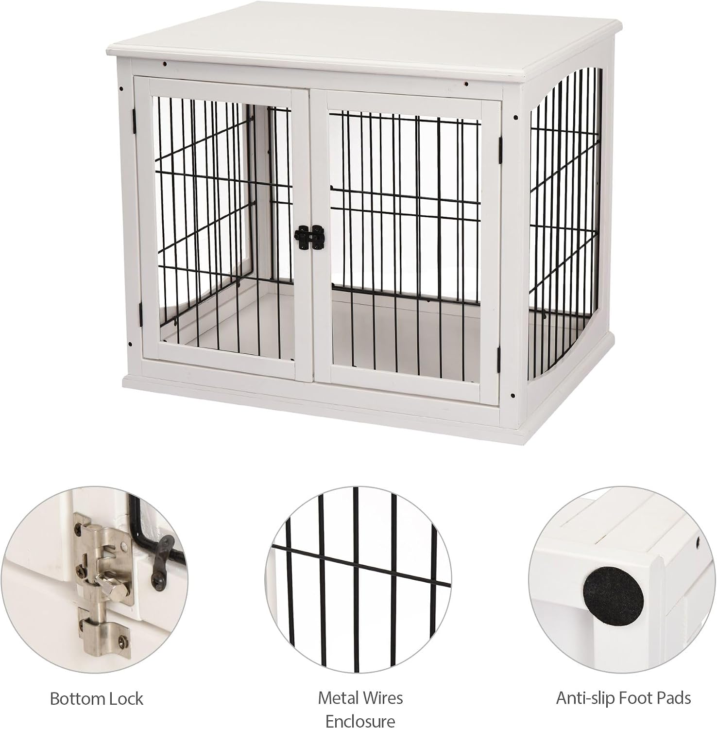 26-inch Durable Heavy-Duty Solid Premium Engineered Wood Dog End Table with Two Secure Lockable Doors and Expanded Storage Top Shelf White