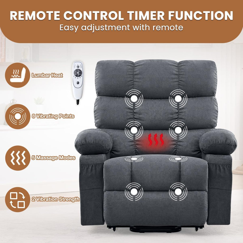 BOSMILLER Electric Power Lift Recliner Chair Sofa with Massage and Heat for Elderly,Lift Chair with Cup Holders Side Pockets for Living Room
