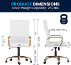 Flash Furniture Whitney Mid-Back Swivel LeatherSoft Desk Chair with Padded Seat and Armrests, Adjustable Height Padded Office Chair, 27"D x 26"W x 43"H, White/Gold