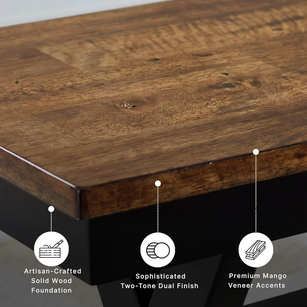 Signature Design by Ashley Wildenauer Dining Bench, 48 Inch Farmhouse Two Tone Wooden Seating with Solid Wood Frame, Mango Veneer and MDF Substrate Seat, Casual Entryway or Kitchen Use, Brown/Black