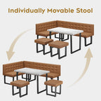 Yechen 72" Corner Breakfast Nook Table Set with Storage Bench, L-Shaped Booth Dining Table Set, Kitchen Corner Bench Seating for 6, Space Saving Dining Furniture, Caramel Brown