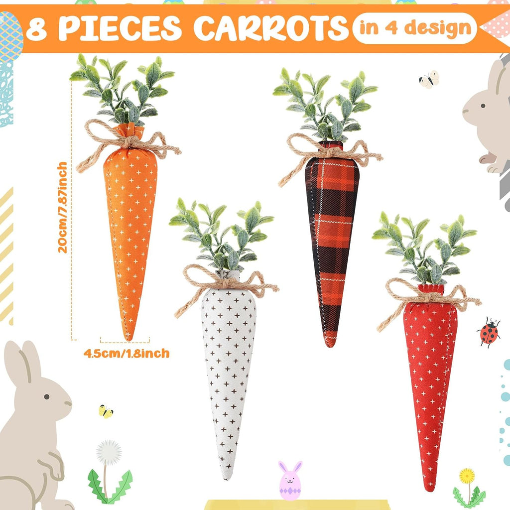 Skylety 8 Pcs Easter Carrot Fabric Artificial Carrot Rustic Nonwoven Stuffed for Farmhouse Spring Easter Baskets Decor Vase Filler Decor Tiered Tray Decoration (Vintage Color)