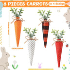 Skylety 8 Pcs Easter Carrot Fabric Artificial Carrot Rustic Nonwoven Stuffed for Farmhouse Spring Easter Baskets Decor Vase Filler Decor Tiered Tray Decoration (Vintage Color)