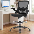 Drafting Chair Ergonomic Comuputer Standing Desk Chair with Flip-Up Arms and Lumbar Support, Tall Office Chair with Adjustable Footrest, Stool Counter Height Office Chairs Black