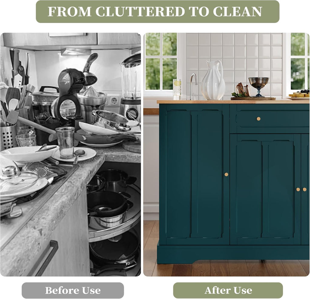 HLR Kitchen Island Cart with Storage, Carved Doors Modern Rolling Islands with Drop Leaf, Sideboard Buffet Cabinet on Wheels, Prep Table for Kitchen, Dining Room (Green)