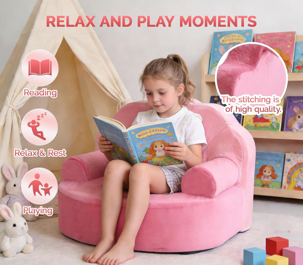 Snuggly Toddler Chair, Soft Kids Sofa, Cozy Kids Chairs Comfy for Toddlers 1-3, Plush Child Seat with Carry Handle
