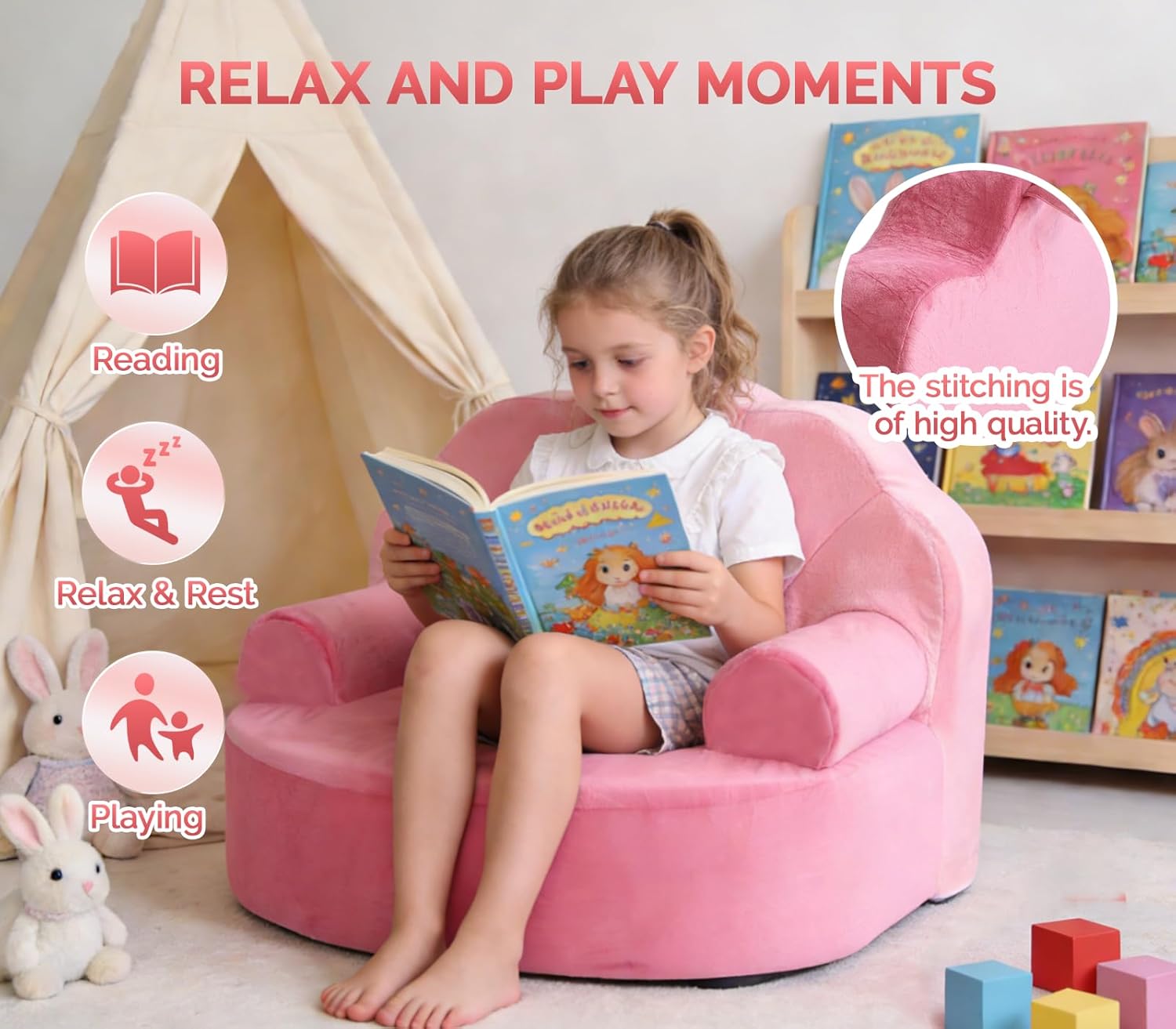 Snuggly Toddler Chair, Soft Kids Sofa, Cozy Kids Chairs Comfy for Toddlers 1-3, Plush Child Seat with Carry Handle