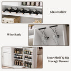 71" Tall Kitchen Pantry Storage Cabinet with 2 Sliding Doors & Outlet,Modern Kitchen Hutch Cabinet with LED Light & Drawers,Wood Food Pantry with Wine Rack & Glass Holder,Cupboard for Dining Room