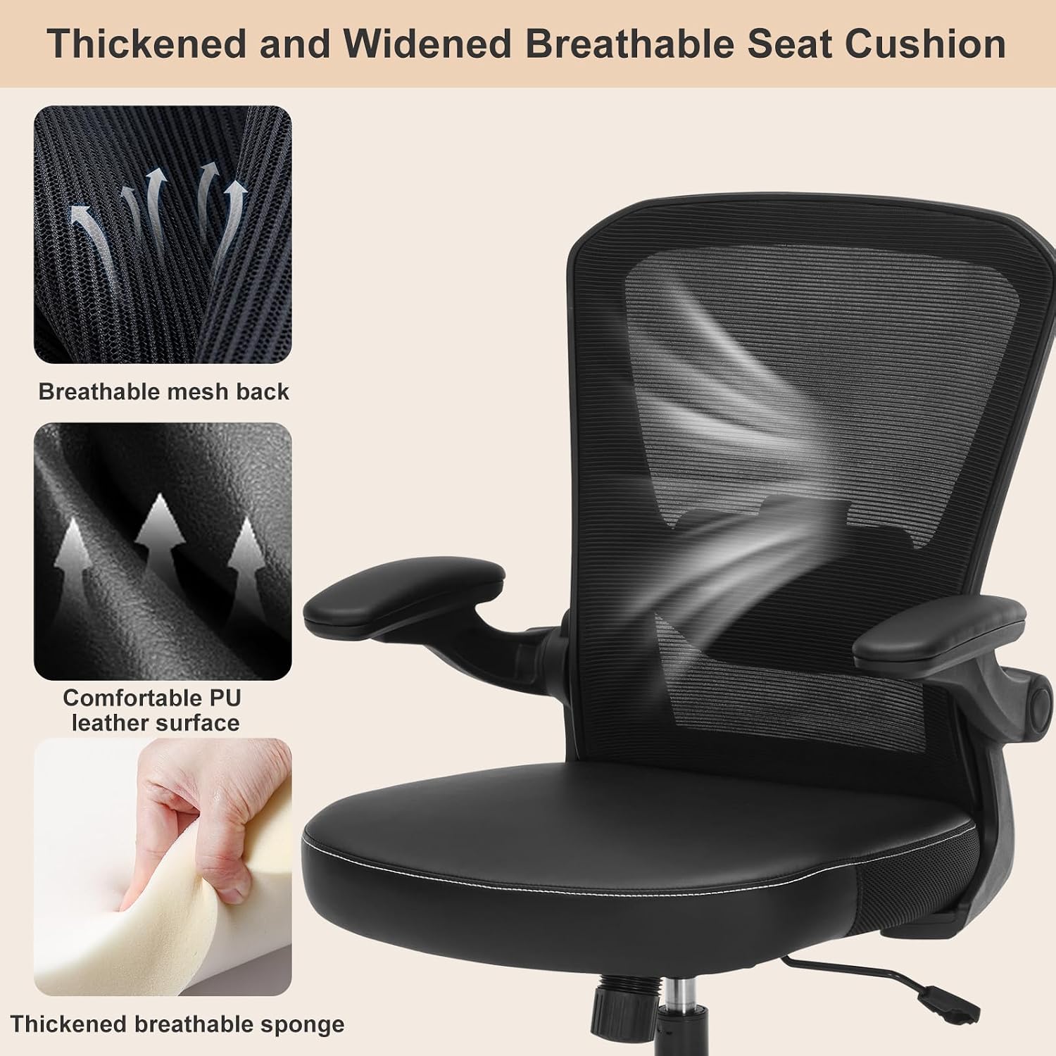 Drafting Chair Tall Office Chair with PU Leather Seat, 400lbs Ergonomic Standing Desk Chair with Lumbar Support,Counter Stool with Adjustable Footrest Ring & Flip-up Armrests,Black