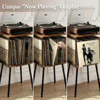 Faesun Record Player Stand with Storage Holds 100+ Vinyl Records, Industrial Turntable Stand with Storage Shelf, LP Album Organizer Cabinet for Small Spaces,Rustic End Table