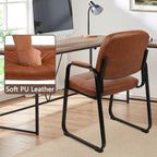 CLATINA Reception Chair Set of 4, Leather Guest Chair with Padded Arms and Sled Base, Waiting Room Chair No Wheels, Computer Desk Chair for Office, Home, Break Conference Meeting Room, School, Brown