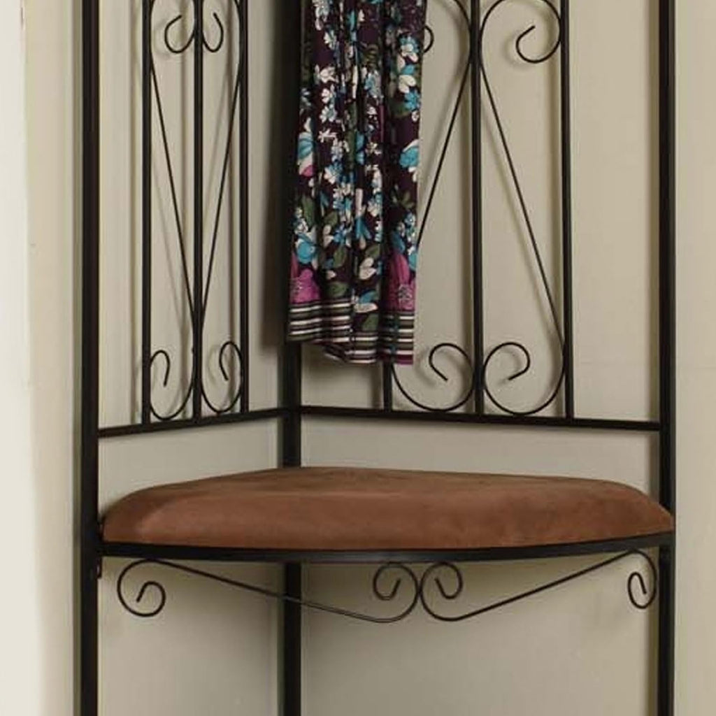 Kings Brand Black Metal Corner Entryway Hallway Rack with Bench & 6 Hooks