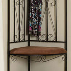 Kings Brand Black Metal Corner Entryway Hallway Rack with Bench & 6 Hooks