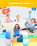 Kids Play Couch, 2-in-1 Heart-Shape Kids Plays Sofa with Unique Ball Pit(no Balls Included), Tangram Puzzle Play Couch for Playroom, Modular Play Sofa for Inspiring Creativity, Ocean