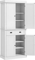 72.5" Kitchen Pantry Cabinet, Traditional Freestanding Storage Cabinet with 4 Doors, Drawer and 3 Adjustable Shelves for Dining Room, White Wood Grain,16 * 30 * 72.5