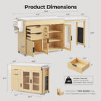 IRONCK 78.7" Kitchen Island with Extendable Dining Table, Rolling Kitchen Cart on Wheels with Quartz Laminate Top, Storage Cabinet, Spice Rack, Shelf & Drawer for Dining Room (Oak)