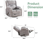 Manual Recliner Chair with Adjustable Headrest, Oversized Swivel Rocker Recliner for Adults with Arm Storage, Nursery Glider Recliner with Phone Stand and Side Pockets for Living Room, Light Grey